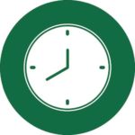 white clock icon in green circle