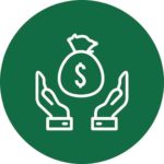green circle with two hands holding money bag